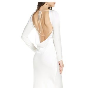 River Bias Long Sleeve Open-Back Midi Satin Dress